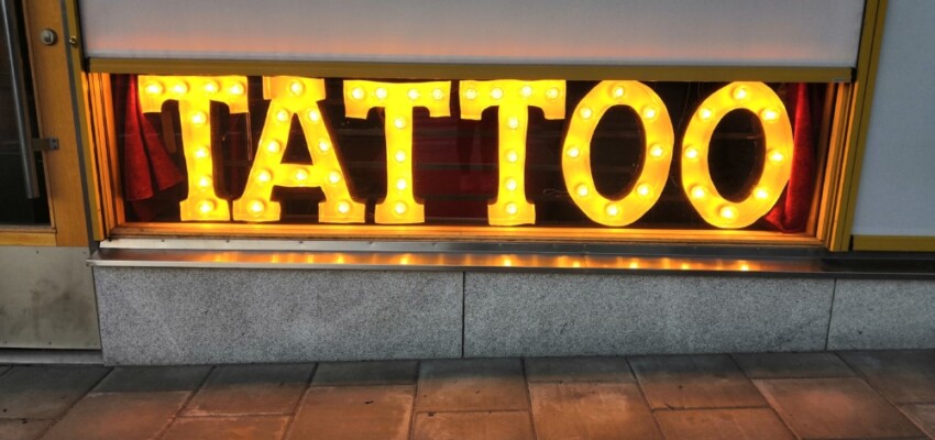 A tattoo shop signage in Stockholm