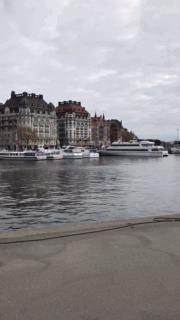 Boats in city harbor Stockholm